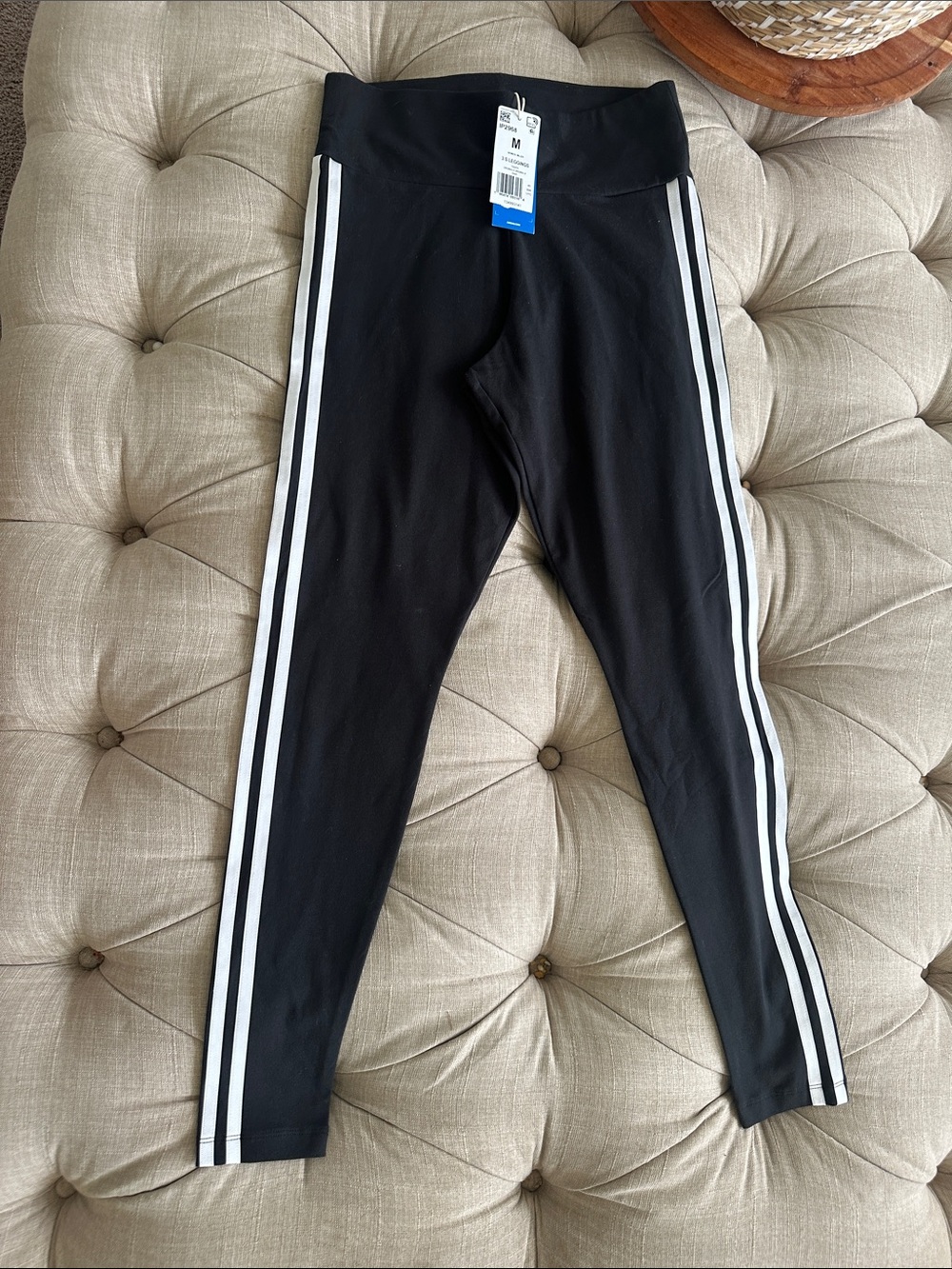 adidas Black Leggings with White Side Stripes - Women's